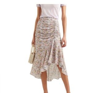 Alice + Olivia Purple Asymmetric Ruched Floral Print Crepe Skirt